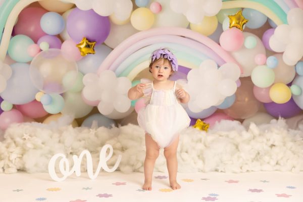 one year unicorn rainbow pastel session